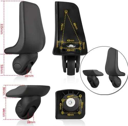 Vista 5 de FSFY Par Ruedas Traseras Maleta Reemplazo Maleta Rueda Giratoria 360 Spinner W001