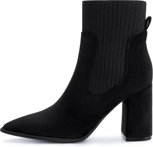 Vista 2 de Athlefit Botas de tobillo con punta puntiaguda para mujer con tacón alto y elástico