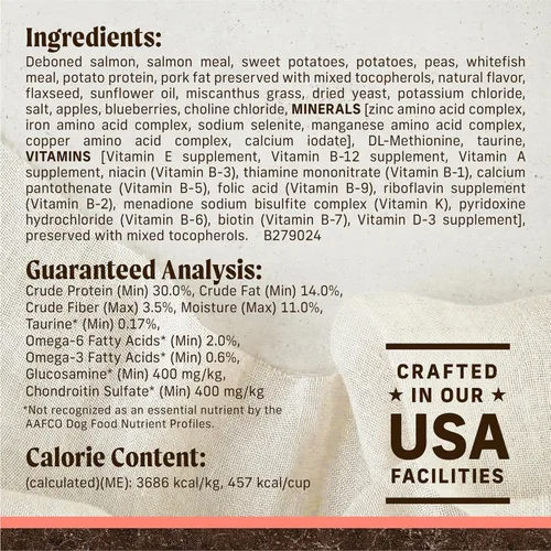 Vista 4 de Merrick Alimento seco para perros adultos sin cereales de primera calidad, saludable y natural, croquetas con salmón real y batata, bolsa de 4.0