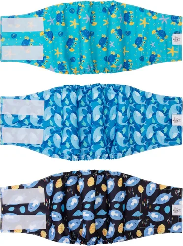 Vista 54 de CuteBone - Pañales lavables para perro macho, banda abdominal, paquete de 3 unidades, color negro, modelo DM54XS