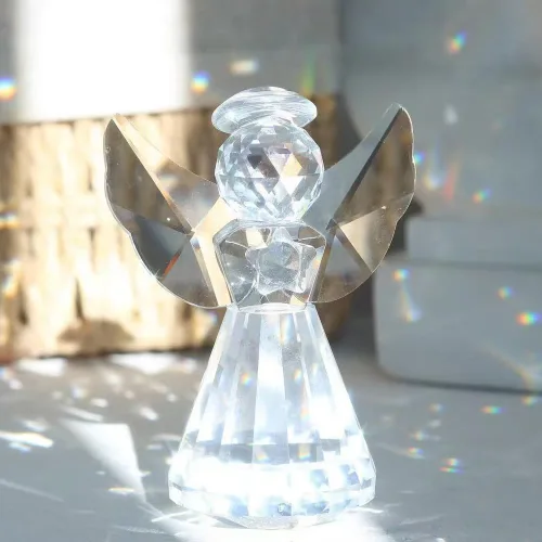 Vista 4 de Figura de ángel guardián de cristal de 3 pulgadas, bonita estatua de ángel de cristal transparente, decoración de pisapapeles, bonito regalo de arte