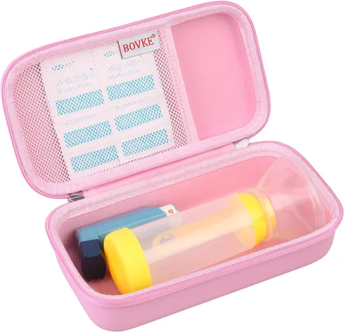 Vista 13 de BOVKE Estuche rígido de viaje para inhalador de asma, espaciador de inhalador para niños y adultos, máscaras, soporte para inhalador, bolsa