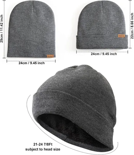Vista 5 de Gorro de invierno para hombre, gorro de punto térmico con puños, regalos cálidos para mujer