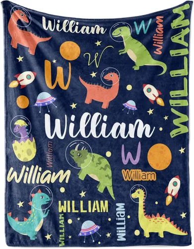 Vista 9 de KAINSY Manta personalizada de animales para niños y niñas, safari en la selva, manta con nombre personalizado para cama de cuarto de bebé