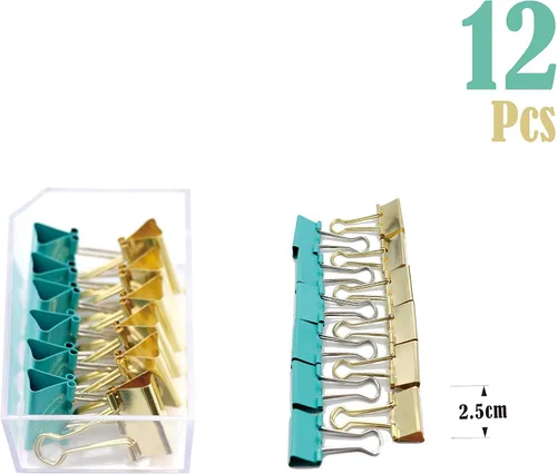 Vista 3 de Juego de clips y clips de papel azul dorado (3 en 1 en caja), para suministros escolares de oficina, profesores, aula, uso diario