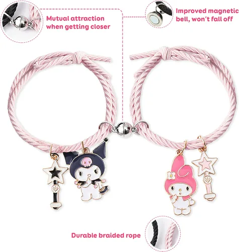 Vista 2 de Kuromi And My Melody - Pulsera magnética para parejas relación de atracción mutua a juego pulsera de cuerda para él y ella regalo para mejor amiga