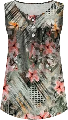 Vista 3 de Camisetas Mangas Mujer Botón Swing Hem Chaleco básico Camisa Cuello en V Estampado Floral Camisola Camisetas Tanques