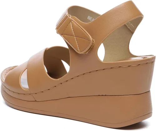 Vista 6 de Sandalias de cuña para mujer, con plataforma ajustable, correa de tobillo, sandalias cómodas con puntera abierta