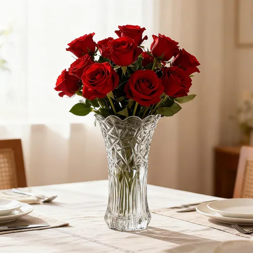 Vista 7 de Dicunoy Juego de 2 jarrones de flores de cristal, jarrones grandes transparentes de 9.5 pulgadas para centros de mesa, moderno jarrón de rosas