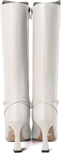 Vista 4 de SKYSTERRY Botas de mujer con punta puntiaguda para citas, viajes, con cremallera, de tacón alto, a media pantorrilla, 3.3 pulgadas