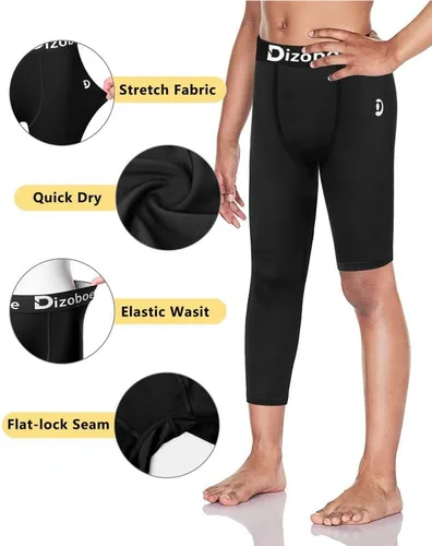 Vista 3 de Dizoboee Pantalones de compresión para niños y jóvenes, leggings de una pierna 34 para deportes, mallas de baloncesto para niños