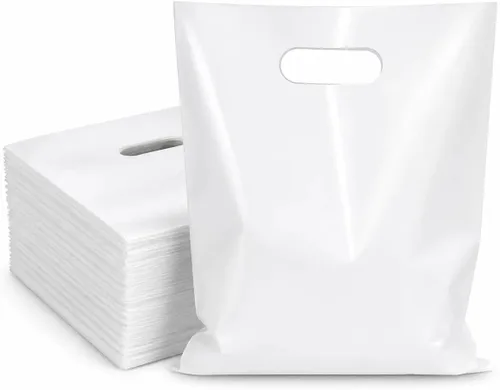 Vista 6 de ysmile Pequeña bolsa de compras de plástico negro para pequeñas empresas Bolsa de mercancía de plástico con asa Poli troquelado para venta al por