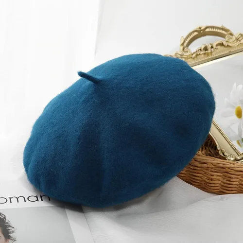 Vista 94 de Boina de lana francesa para mujer, gorra de invierno clásica de color sólido