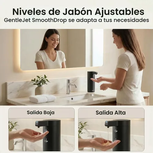 Vista 3 de GentleJet SmoothDrop - Dispensador automático de jabón líquido sin contacto, bomba de precisión antigoteo, recargable USB-C, acero inoxidable 304