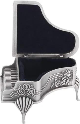 Vista 2 de Joyero de aleación de zinc tallado en forma de piano, con diseño de flor de rosa, organizador de almacenamiento de joyas, organizador