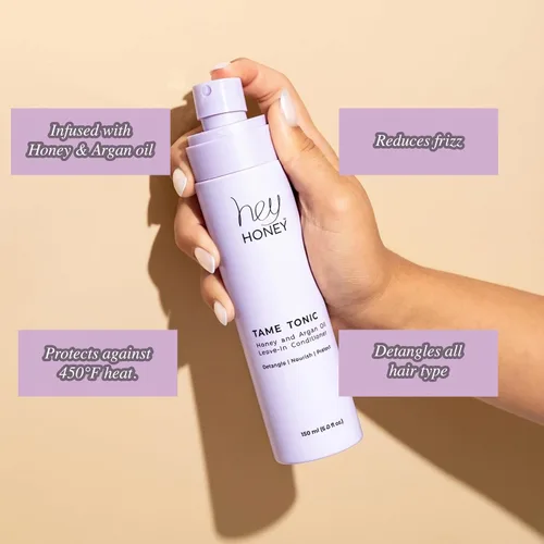 Vista 3 de Hey Honey Tame Tonic - Acondicionador sin enjuague con miel y aceite de argán Domación del encrespamiento, protege el calor y mejora el brillo