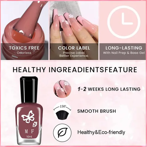 Vista 7 de Esmalte de uñas a base de agua, acabado de gelatina nude, esmalte de uñas rosa nude translúcido, no tóxico, no necesita luz UV, color natural