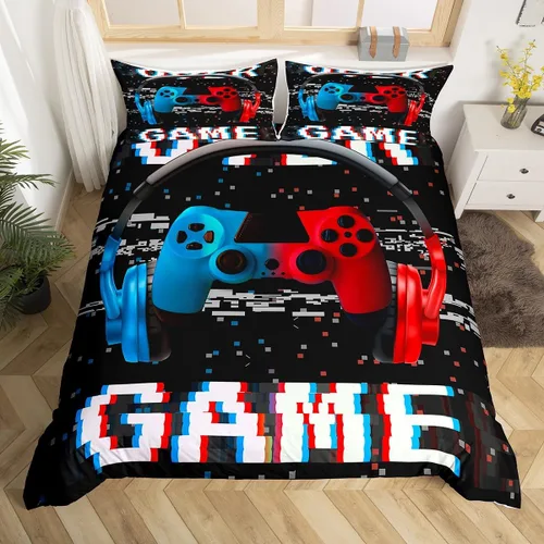 Vista 29 de Erosebridal - Ropa de cama para adolescentes y niños, estampado de control de videojuegos, funda de edredón tamaño individual, 2 piezas con 1 funda