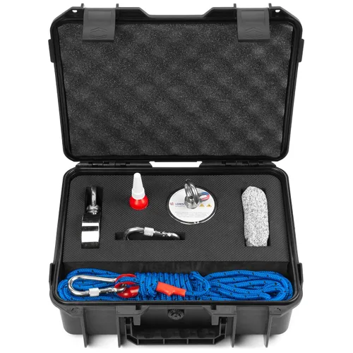 Vista 2 de LORESO - Kit de pesca con imán con estuche, kit completo de pesca con imán de doble cara 880 libras, una cara 550 libras, cuerda + mosquetón