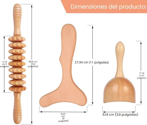 Vista 6 de Komogir Herramientas de masaje de terapia de madera 3 en 1, masajeador de drenaje linfático, masajeador de madera para maderoterapia, anticelulitis