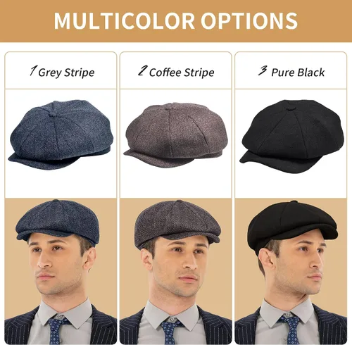 Vista 6 de POUDAY Newsboy Sombrero para hombres y niños, boston, escamoso, gorra irlandesa Newsies, gorra de cabbie para hombres, gorra plana de verano