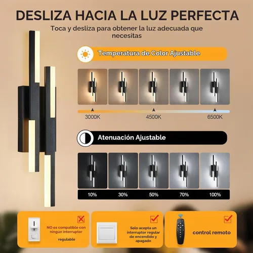 Vista 2 de Benkut - Aplique de pared LED moderno negro remoto para baño