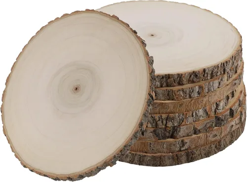 Vista 11 de Sancodee 8 piezas grandes de rodajas de madera sin acabar, tablas de madera de 6-7 pulgadas para centros de mesa, círculos de madera natural