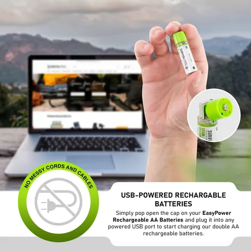 Vista 2 de Survival Frog EasyPower - Baterías recargables USB AA de 1.2 V/1450 mAh de larga duración, doble A USB Co. - (paquete de 4)