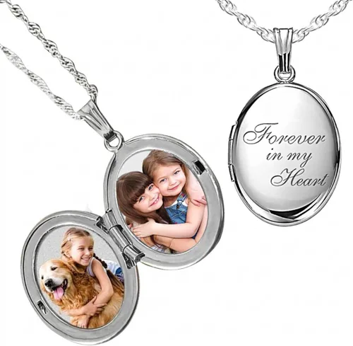 Vista 6 de PicturesOnGold Collar con medallón ovalado de plata de ley y oro amarillo para mujer con cadena de 18 pulgadas