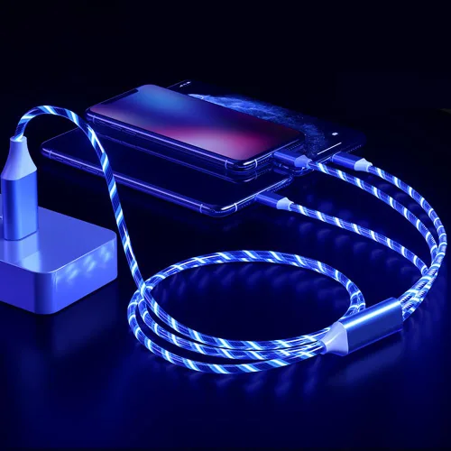 Vista 2 de AYI 3 combinaciones de múltiples puertos USB A a USBC Micro PD cable de carga rápida iluminado flujo de corriente compatible con casi todos