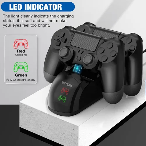 Vista 4 de Estación de carga de controlador PS4 estación de carga rápida PS4 de 18 horas estación de carga PS4 con chip de carga indicador LED base de carga