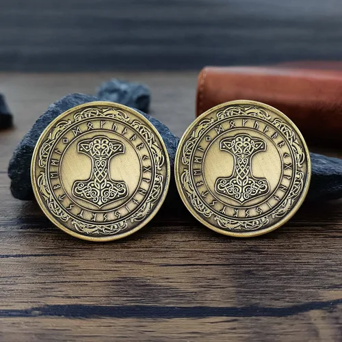 Vista 5 de Moneda Vikingo nórdico Mjolnir Moneda Martillo de Thor Mitología nórdica Talismán