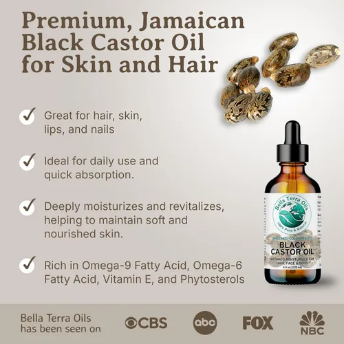 Vista 3 de Bella Terra Oils - Aceite de ricino negro jamaicano 4 oz - Puro y auténtico, lleno de ácido ricinoleico, eleva tu régimen de belleza