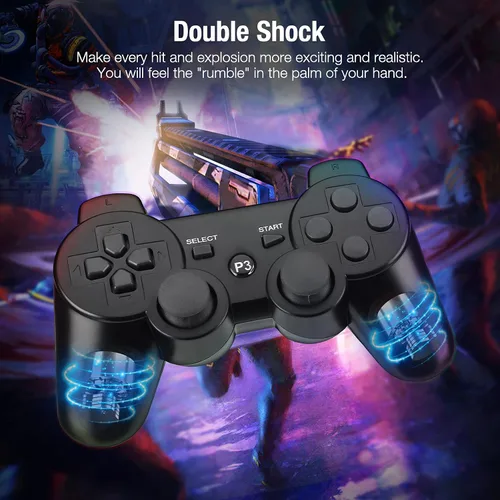 Vista 3 de Powerextra Wireless Controller Compatible with PS-3 2 Pack High Performance Gaming Controller with Upgraded Joystick for Play-Station 3 Black