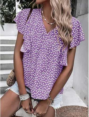 Vista 2 de Blusa plisada con cuello en V y estampado floral de margaritas de gasa para mujer