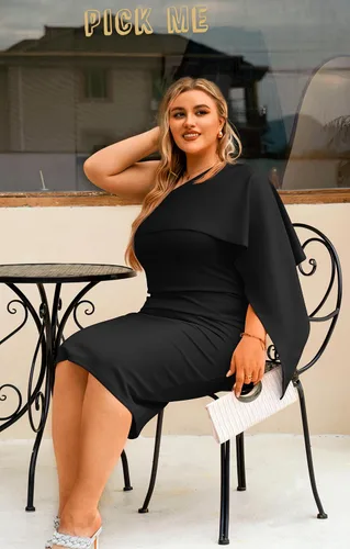 Vista 8 de GOBLES - Vestido de cóctel para mujer, vestido de verano entallado, sexi con un hombro descubierto y volantes