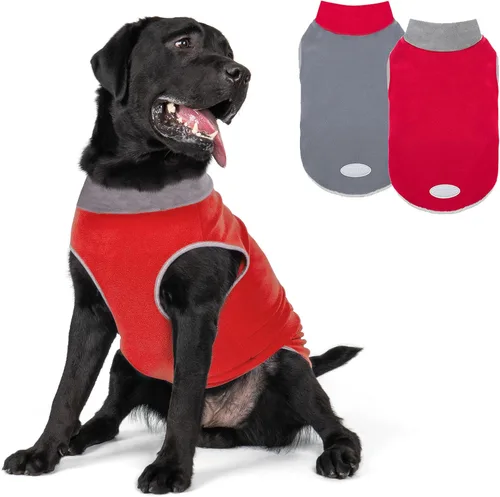 Vista 17 de cyeollo Paquete de 2 suéteres de forro polar para perro, chaleco cálido reflectante para perro, abrigo elástico para perro, chaqueta de invierno