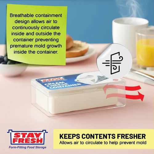 Vista 4 de Stay Fresh Recipiente de queso crema para nevera, plástico transparente para queso crema, apto para lavavajillas, sin bisfenol A, plato de queso