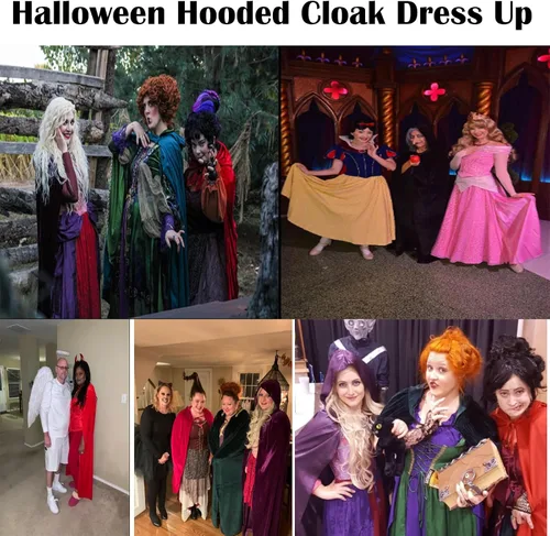 Vista 7 de Capa larga con capucha de Halloween, capa de terciopelo, disfraz de bruja para cosplay