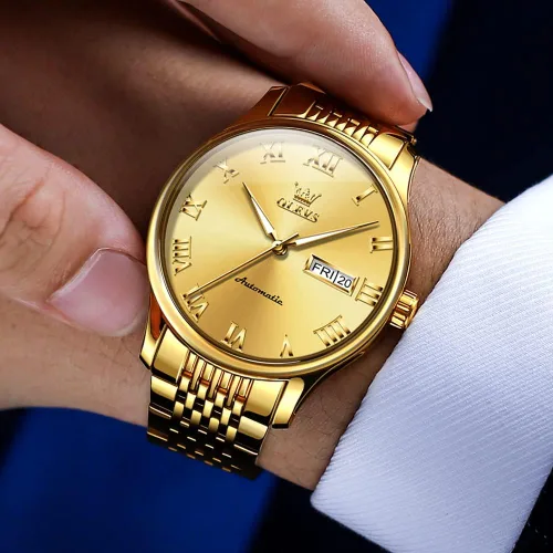 Vista 4 de OLEVS Men's Automatic Mechanical Watch Self-Winding Luxury GoldSilver Two Tone Classic Calendar Waterproof Luminous Business Watch