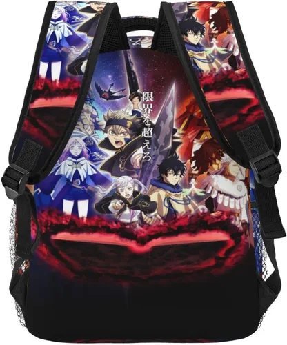 Vista 4 de KEWRJFWA Mochila de trébol negro de anime, bolsa de dibujos animados, mochila de lona ligera para parejas, mochila unisex de viaje para oficina
