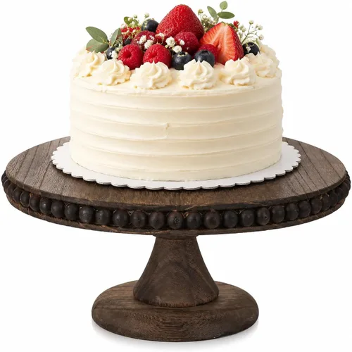 Vista 12 de Hanobe Soporte para Tartas de Madera Pequeño: Soporte de Pedestal para Cupcakes de 8 Pulgadas, Elevador de Exhibición de Postres Rústico Envejecido