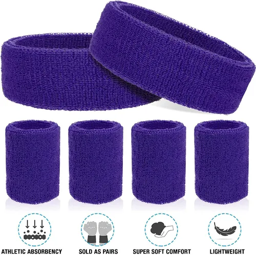 Vista 6 de ASTER Juego de 6 muñequeras para la cabeza, incluye 2 diademas deportivas y 4 pulseras deportivas a rayas coloridas para hombres y mujeres
