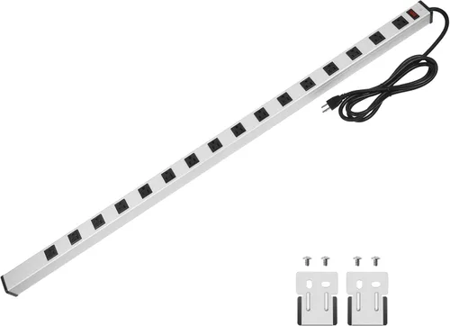 Vista 8 de Regleta de alimentación resistente de gran tamaño - Regleta de alimentación industrial grande de metal con 16 tomas, cable de 4 pies, 15A, 125V