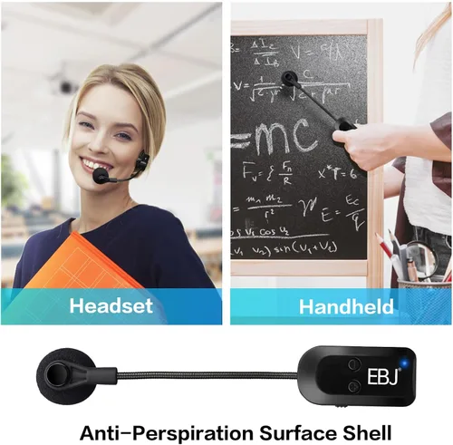 Vista 7 de EBJ Micrófono de auriculares inalámbricos 2.4G y micrófono de mano 2 en 1, transmisión estable de 98.4 ft, carga USB dual tipo C, compatible
