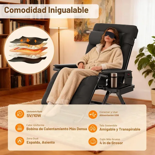 Vista 7 de Suteck Heated Zero Gravity Chair, 33" XXL Oversized Reclining Lounge Chairs Negro