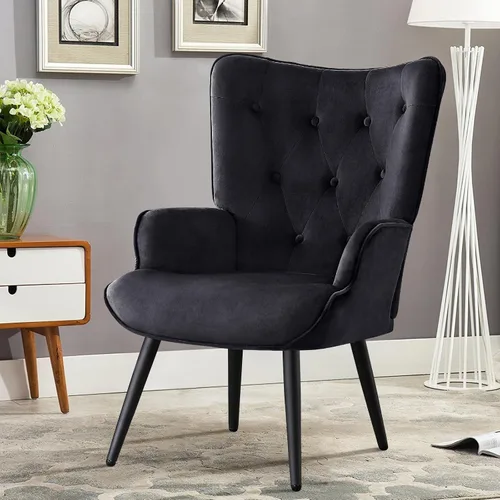 Vista 6 de Furniliving Silla de Acento de Terciopelo Moderna Tapizada Sillón Lateral con Patas Cónicas Sillas de Sofá con Respaldo Alto Acolchadas con Botones