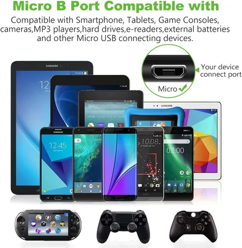 Vista 3 de Cable micro USB, paquete de 3 cables de carga Android de 10 pies, cable largo de nailon trenzado de sincronización y carga rápida compatible