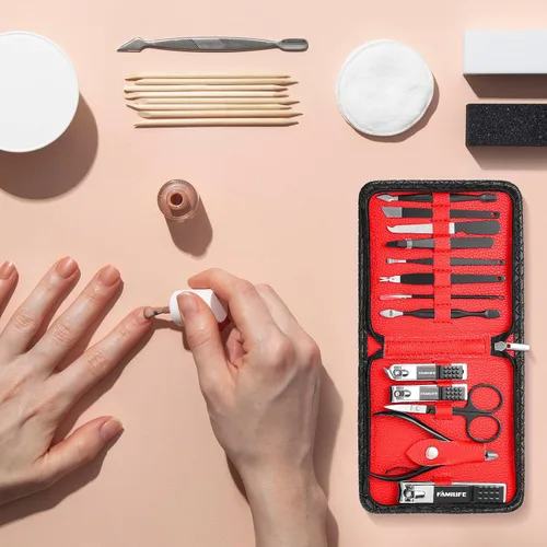 Vista 8 de FAMILIFE Kit de Uñas, Juego de Manicura Profesional Kit de Manicura Juego de Cortaúñas, 13 en 1 Juegos de Pedicura de Acero Inoxidable Herramienta