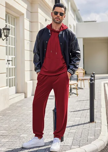 Vista 27 de COOFANDY Conjunto deportivo de 2 piezas para hombre, conjunto deportivo casual con capucha